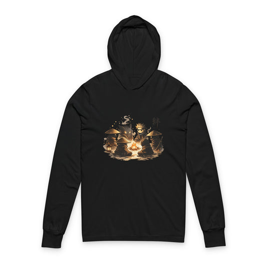 Hooded Long Sleeve Tee — Cozy Campfire Ninja Art Hooded Tee