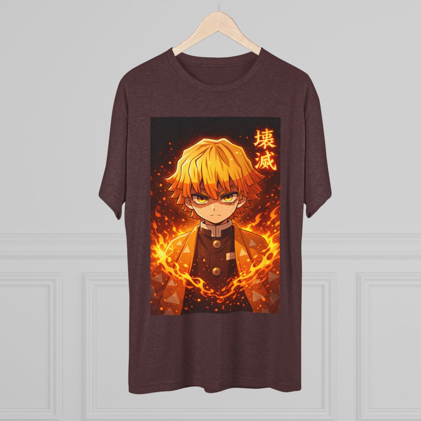 Demon Slayer Zenitsu Agatsuma Fire Anime T-Shirt — 'Destruction' Kanji Graphic Tee