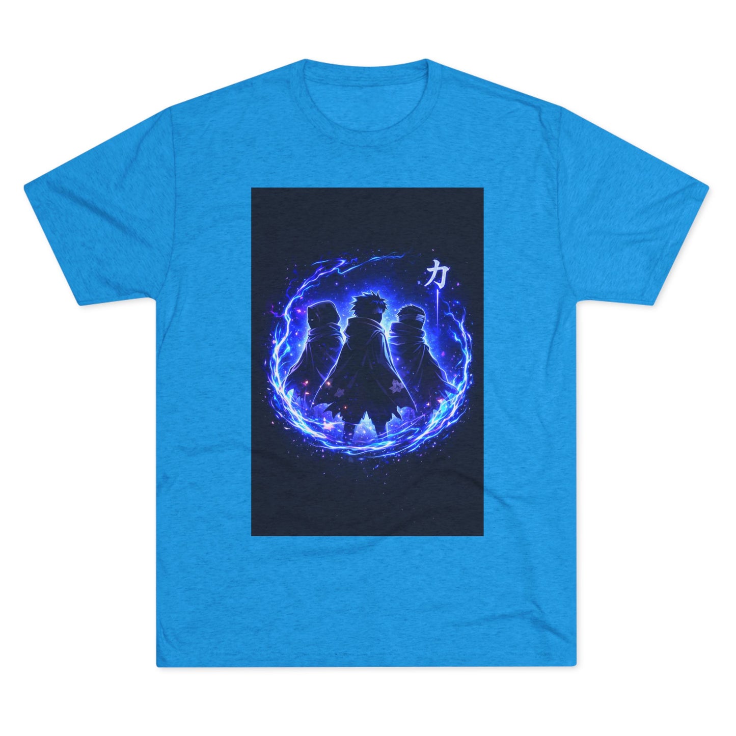 Anime Silhouette Crew Tee — Blue Flame Shinobi Design