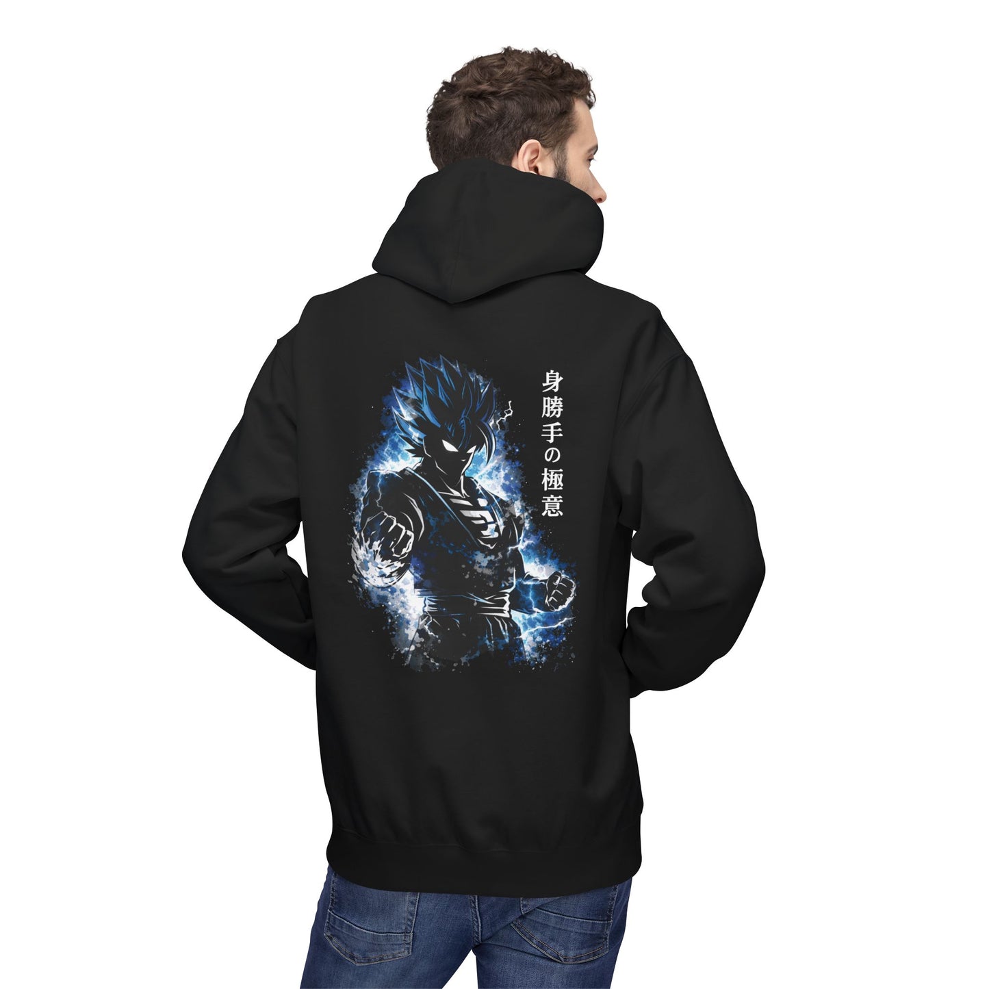 Anime Aura Warrior Hoodie | Fiery Mouth Front & Blue Energy Back
