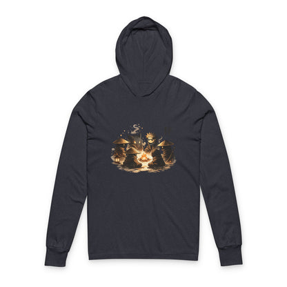 Hooded Long Sleeve Tee — Cozy Campfire Ninja Art Hooded Tee
