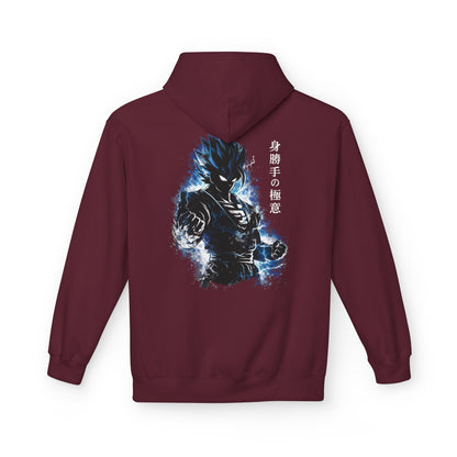 Anime Aura Warrior Hoodie | Fiery Mouth Front & Blue Energy Back