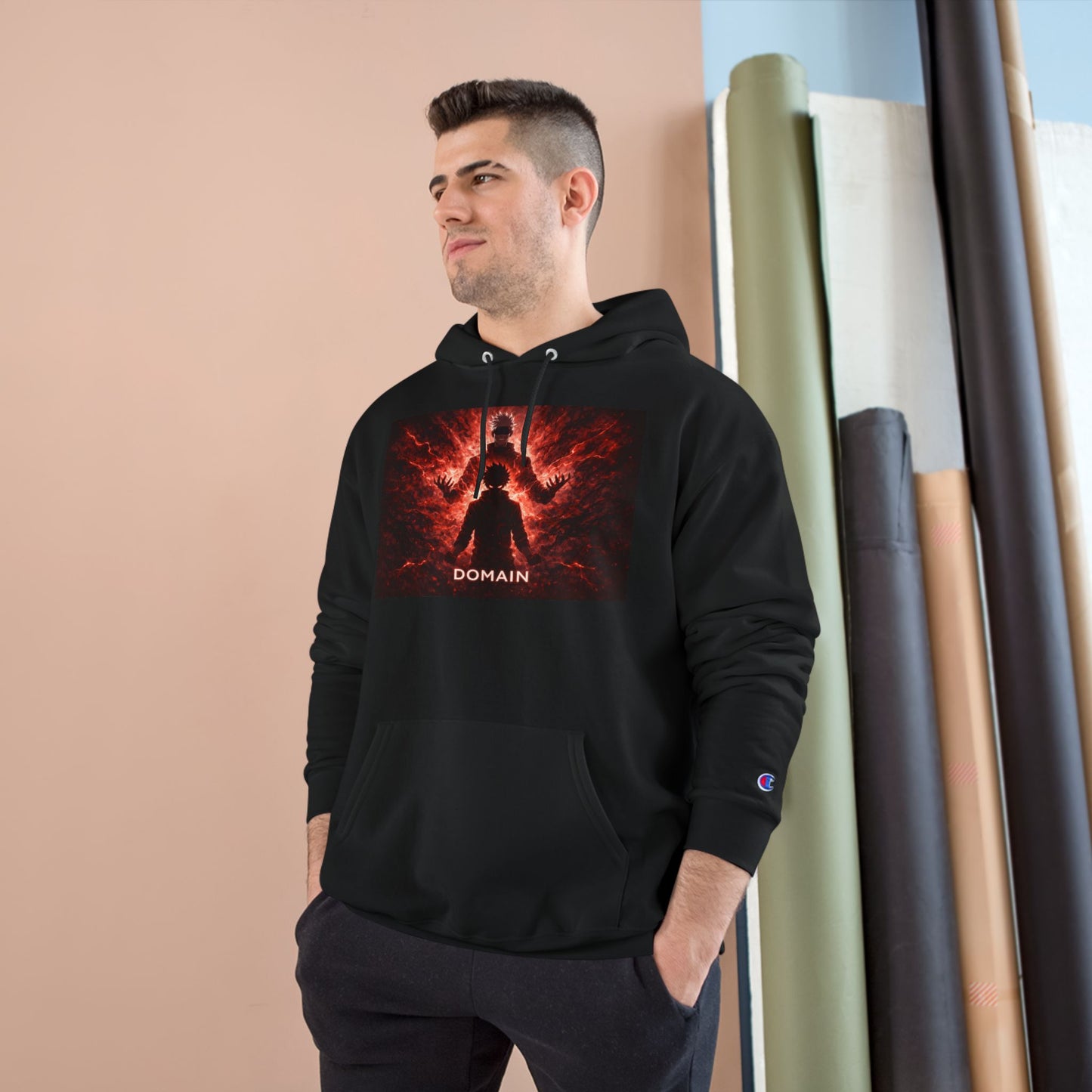 Domain Graphic Hoodie — Red Nebula Silhouette Champion Hoodie