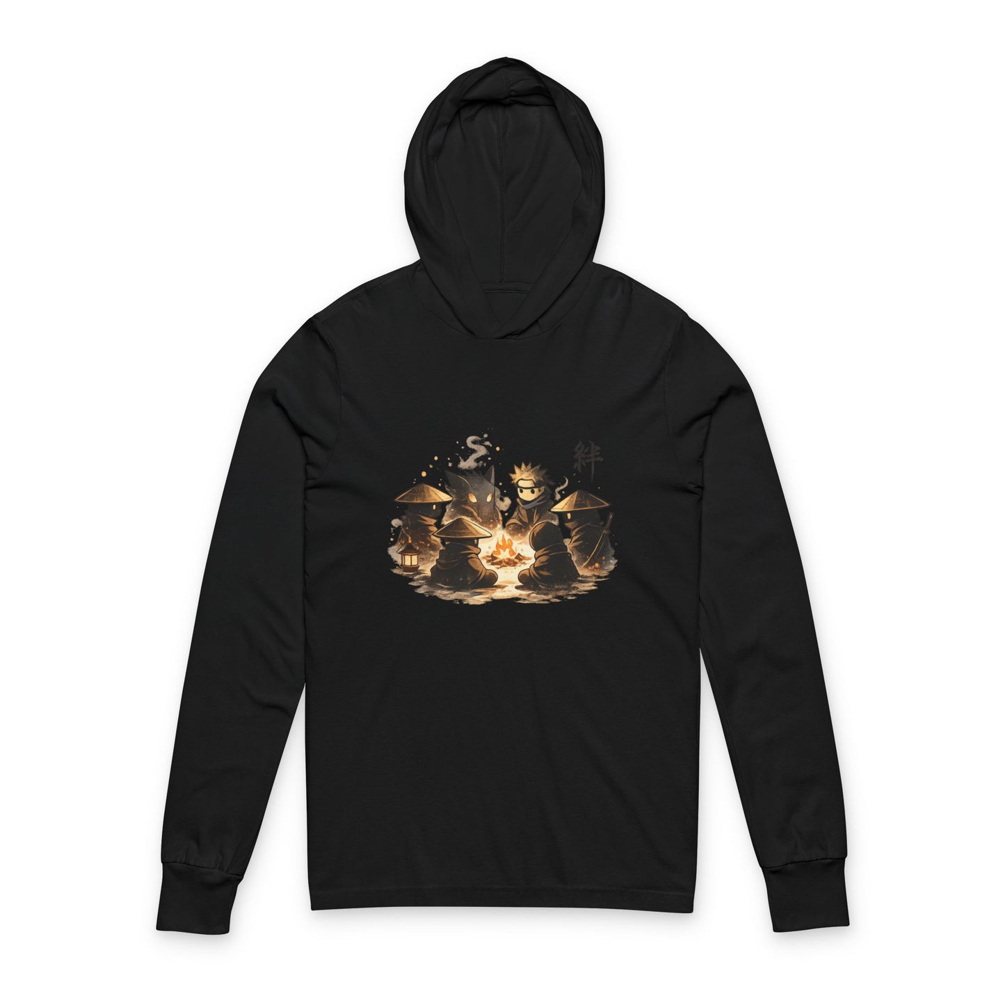 Hooded Long Sleeve Tee — Cozy Campfire Ninja Art Hooded Tee