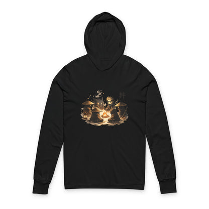 Hooded Long Sleeve Tee — Cozy Campfire Ninja Art Hooded Tee
