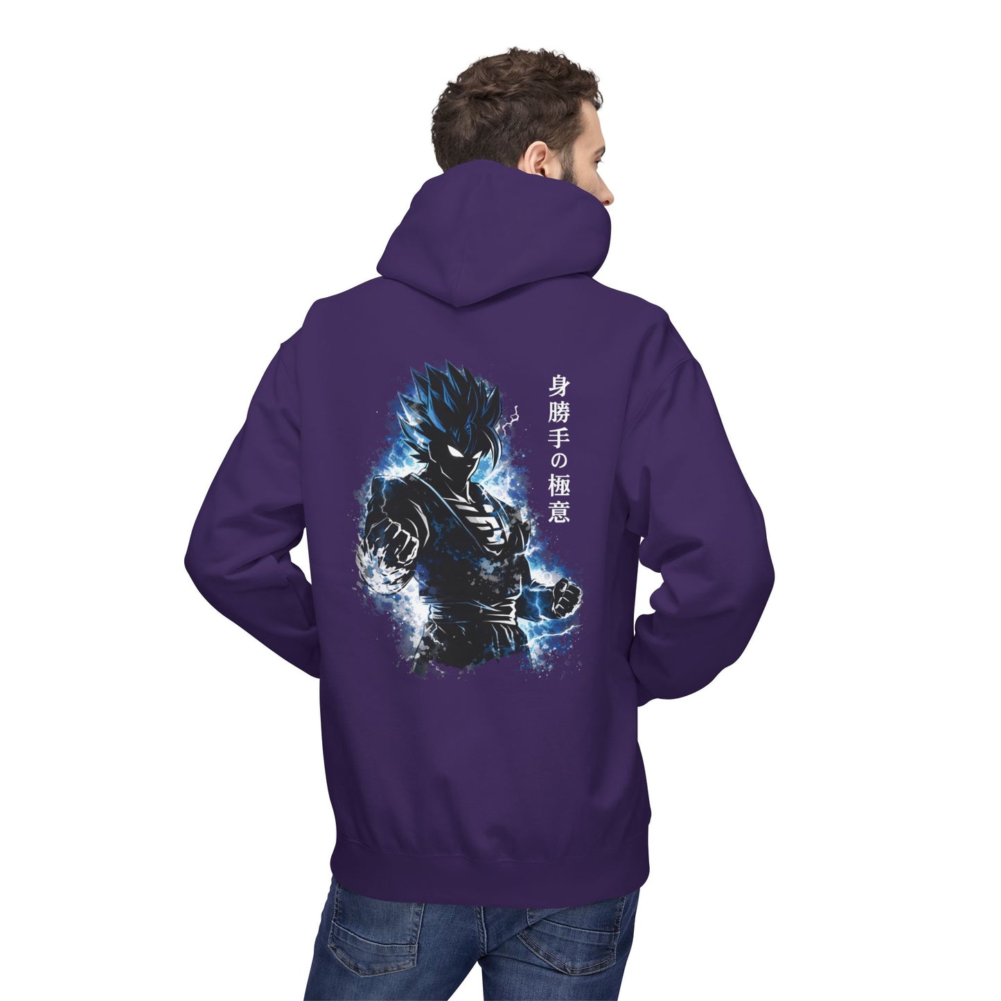 Anime Aura Warrior Hoodie | Fiery Mouth Front & Blue Energy Back