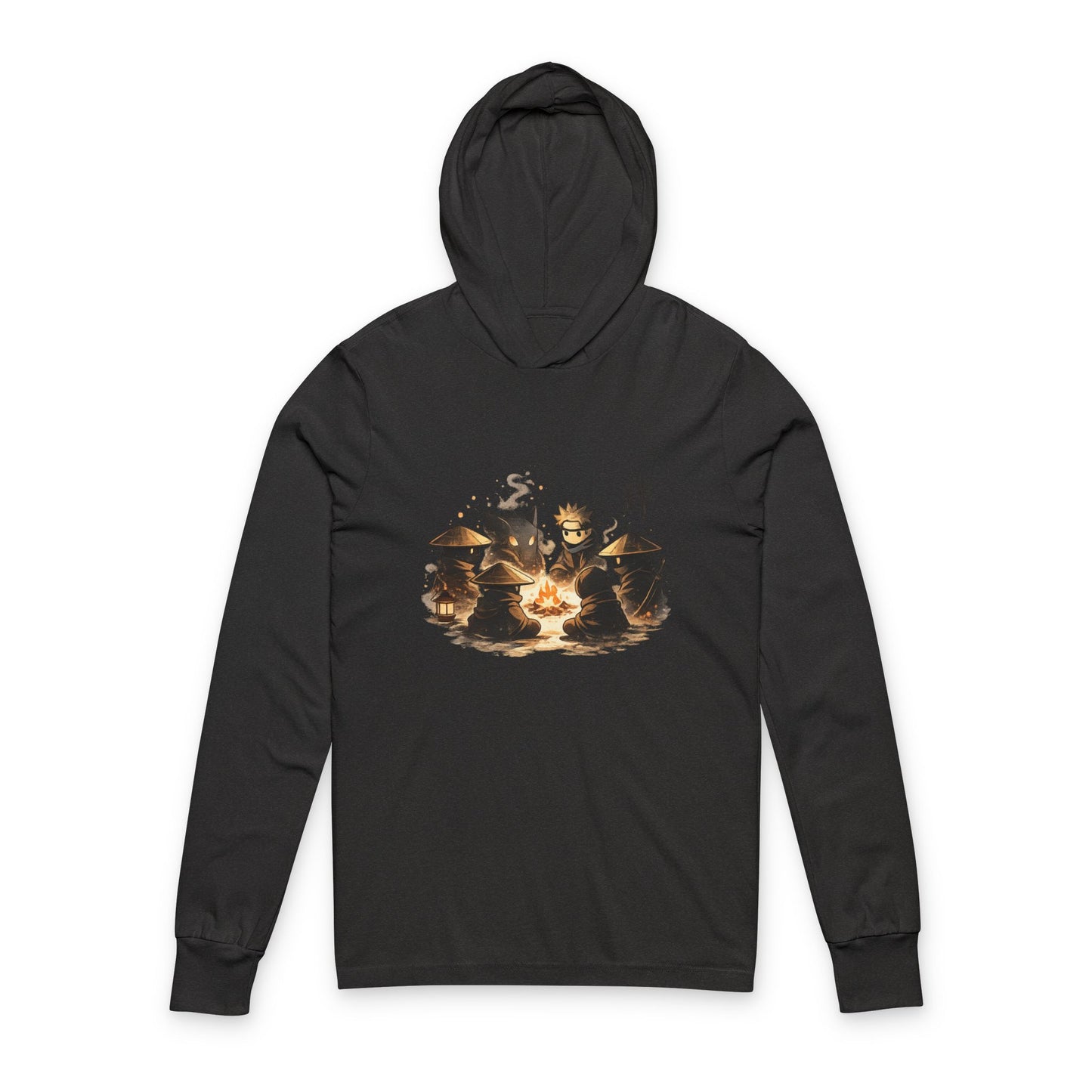 Hooded Long Sleeve Tee — Cozy Campfire Ninja Art Hooded Tee