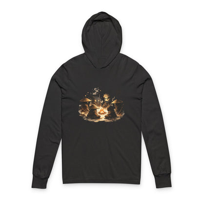 Hooded Long Sleeve Tee — Cozy Campfire Ninja Art Hooded Tee