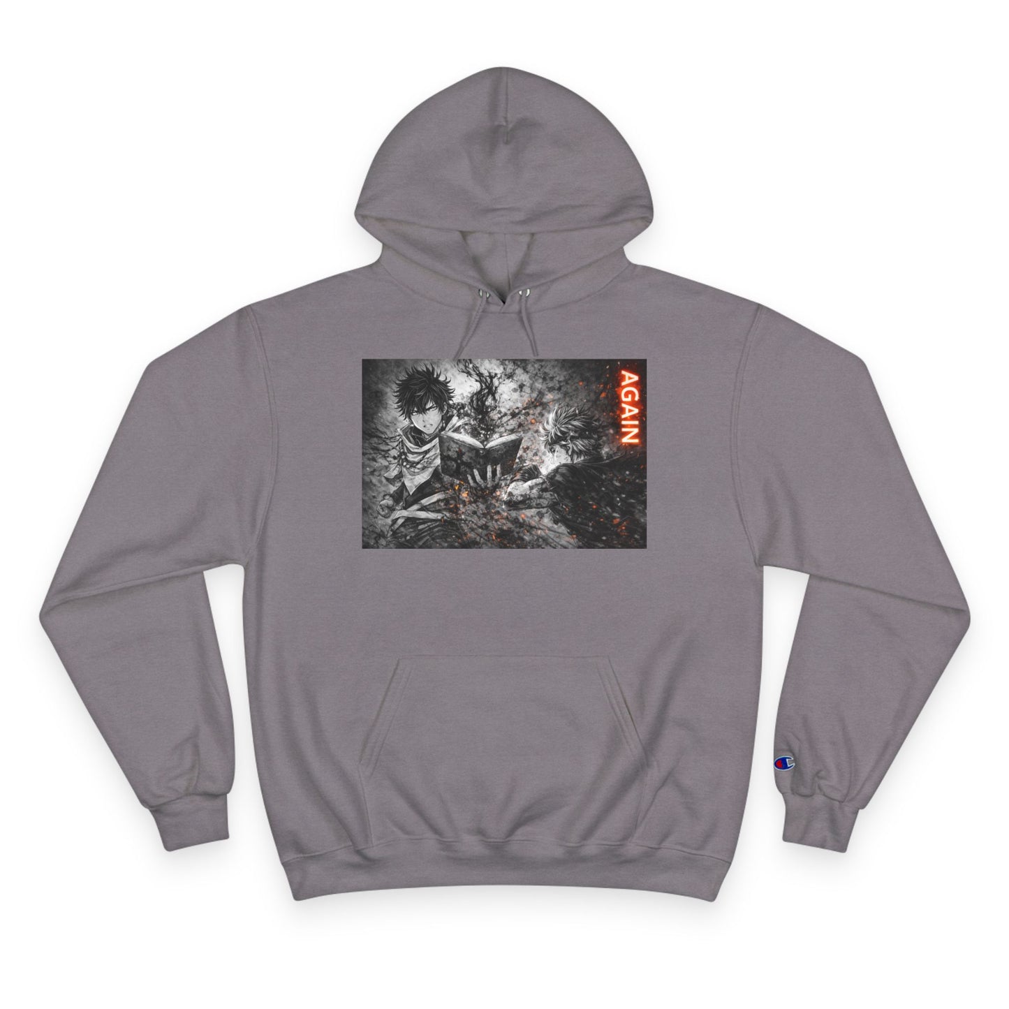 Again - Anime Inspired Champion Hoodie - Minimalist Manga Fighting Art - Unbothered Strength Design