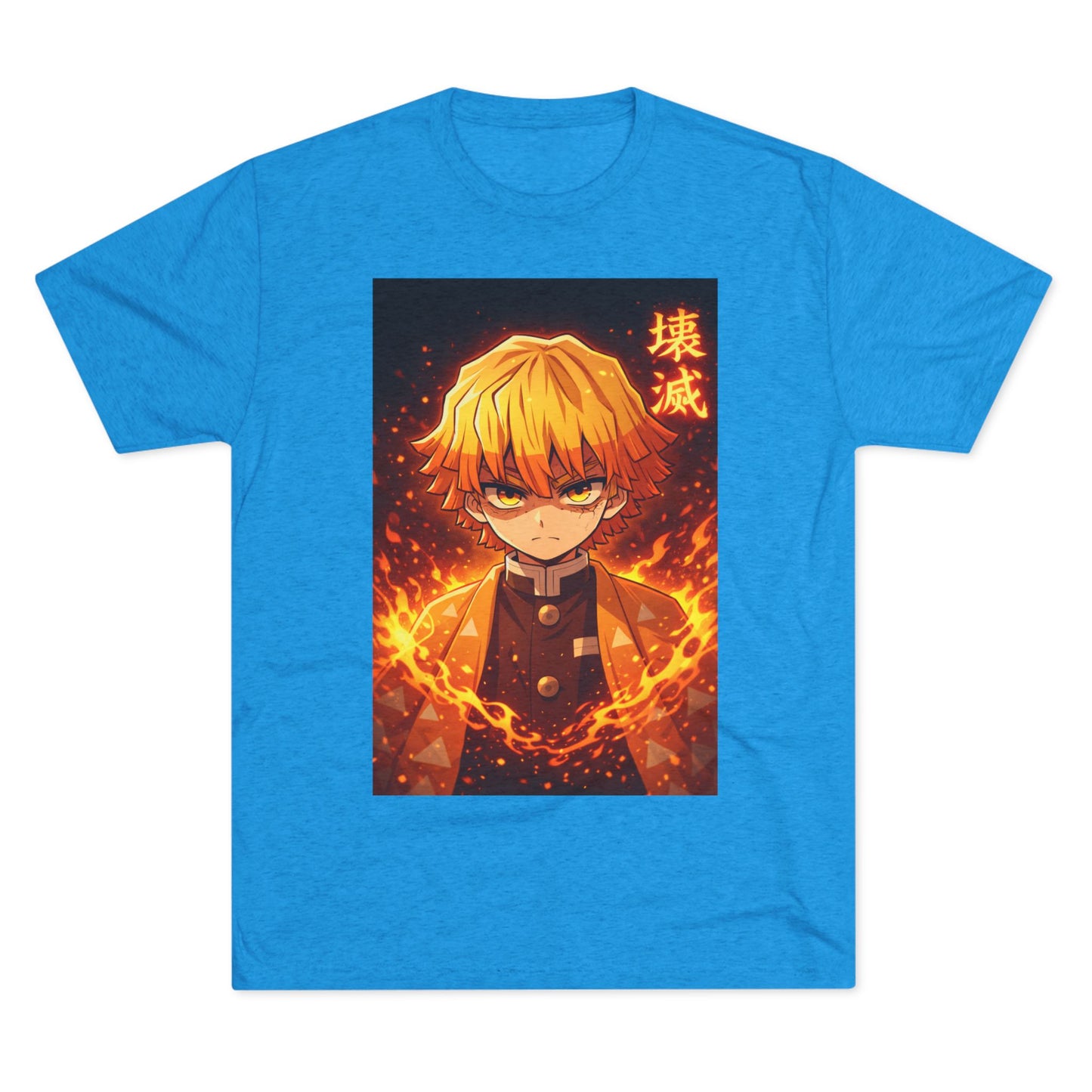 Demon Slayer Zenitsu Agatsuma Fire Anime T-Shirt — 'Destruction' Kanji Graphic Tee