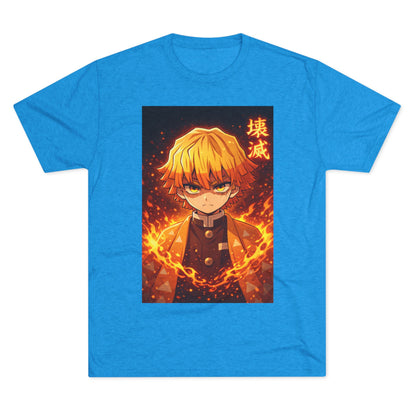 Demon Slayer Zenitsu Agatsuma Fire Anime T-Shirt — 'Destruction' Kanji Graphic Tee