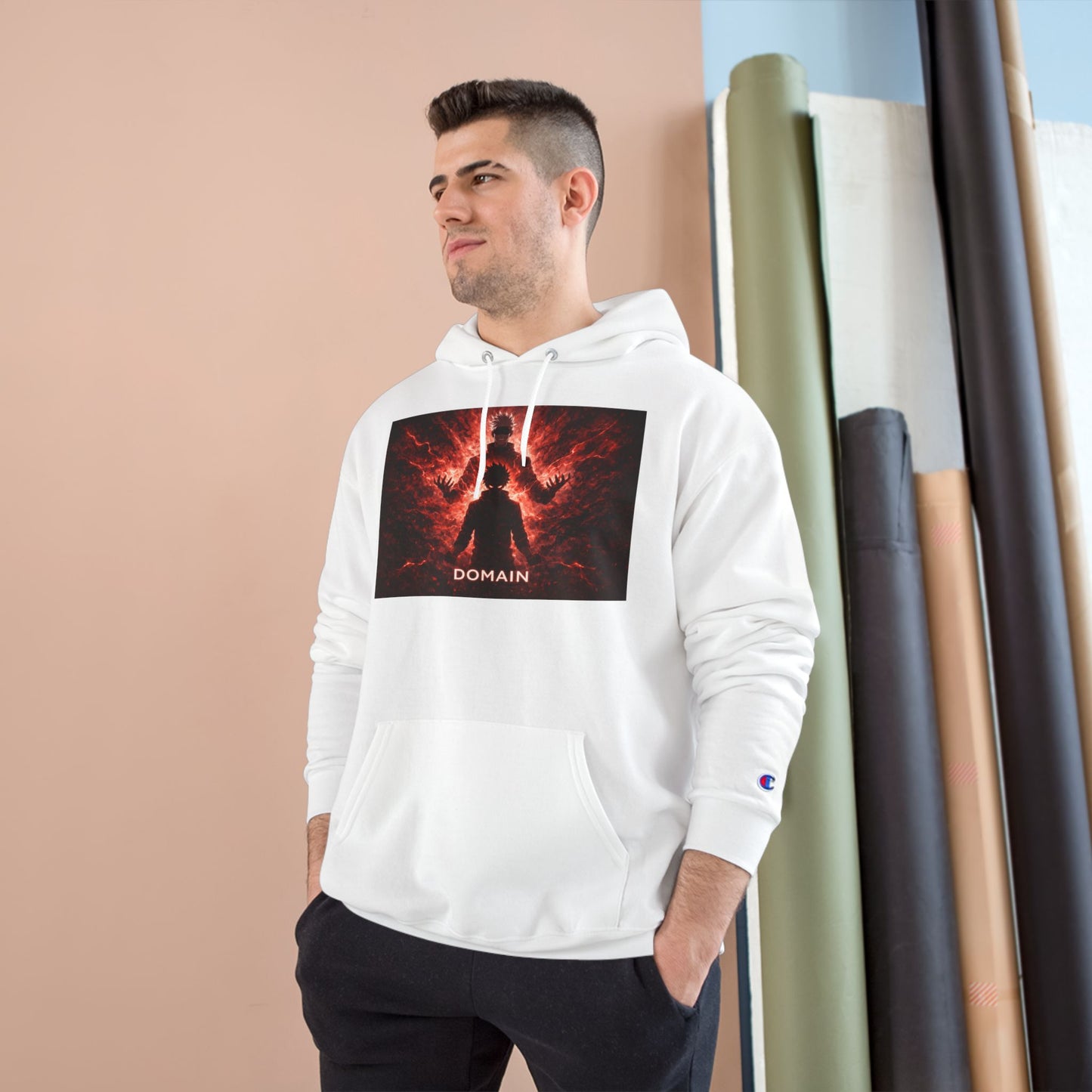 Domain Graphic Hoodie — Red Nebula Silhouette Champion Hoodie