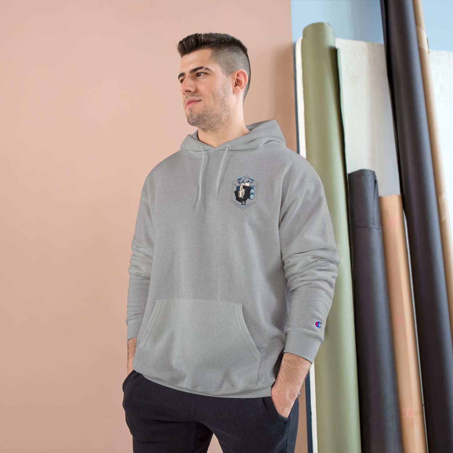 Anime Character Hoodie — Minimal White Champion-Style Sweatshirt