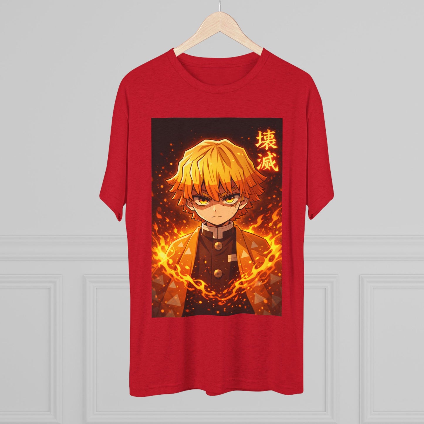 Demon Slayer Zenitsu Agatsuma Fire Anime T-Shirt — 'Destruction' Kanji Graphic Tee