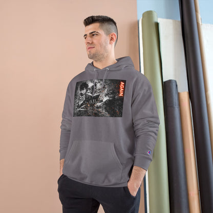Again - Anime Inspired Champion Hoodie - Minimalist Manga Fighting Art - Unbothered Strength Design