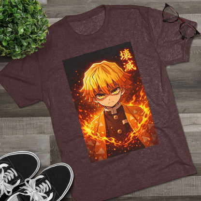 Demon Slayer Zenitsu Agatsuma Fire Anime T-Shirt — 'Destruction' Kanji Graphic Tee