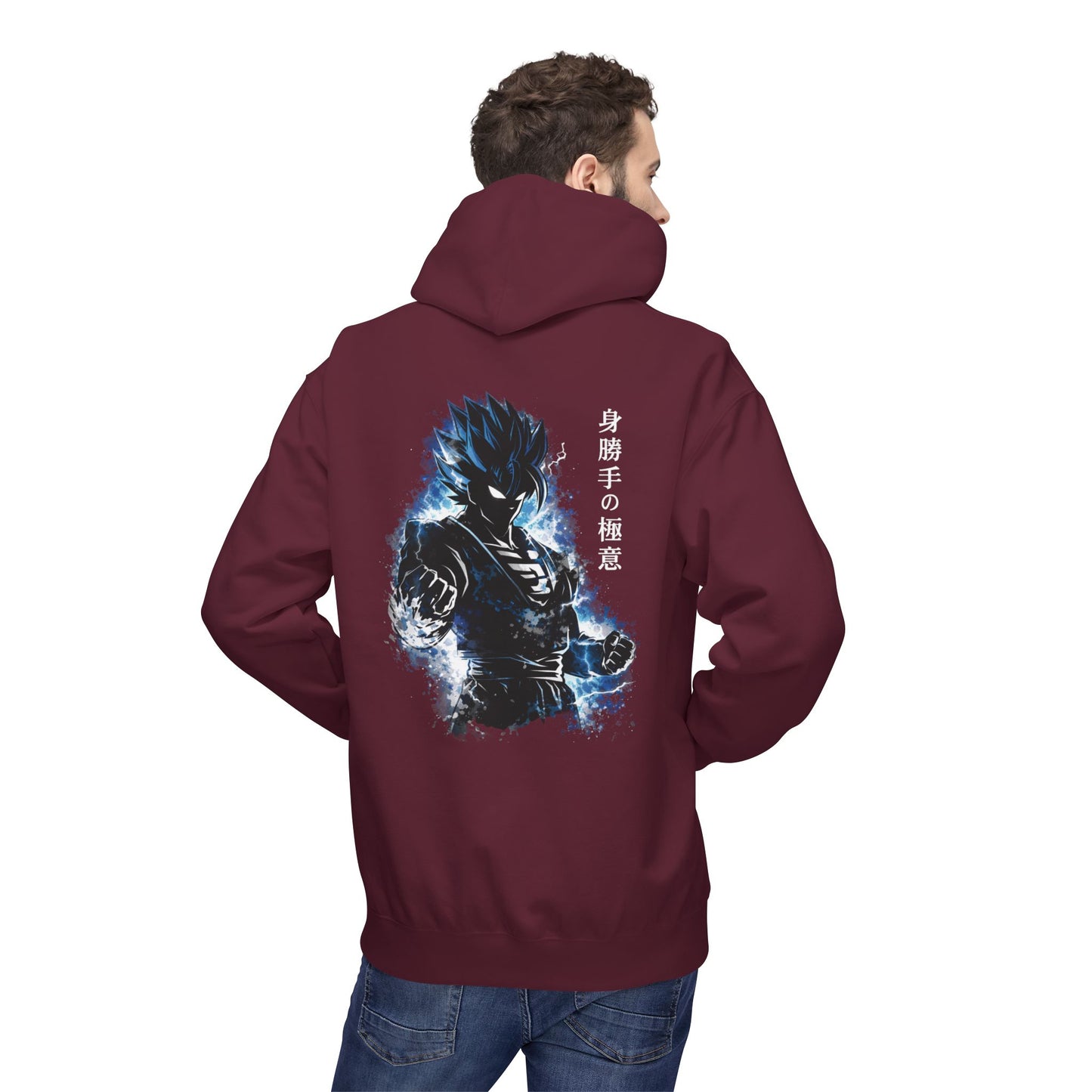 Anime Aura Warrior Hoodie | Fiery Mouth Front & Blue Energy Back