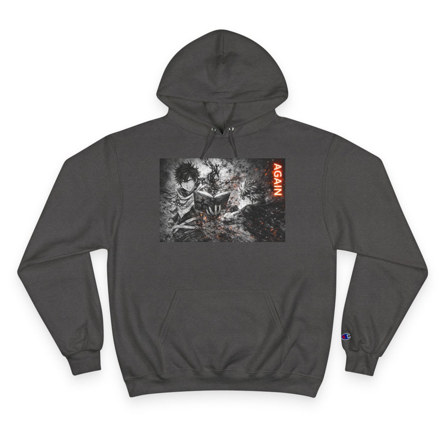 Again - Anime Inspired Champion Hoodie - Minimalist Manga Fighting Art - Unbothered Strength Design