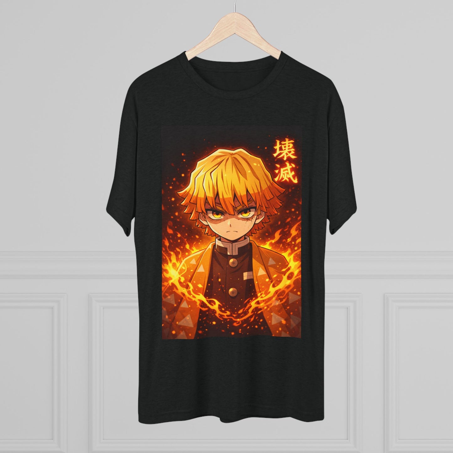 Demon Slayer Zenitsu Agatsuma Fire Anime T-Shirt — 'Destruction' Kanji Graphic Tee