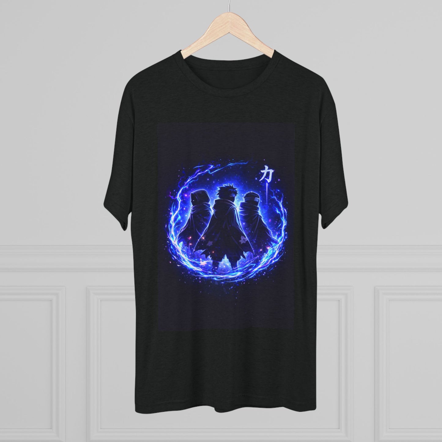 Anime Silhouette Crew Tee — Blue Flame Shinobi Design