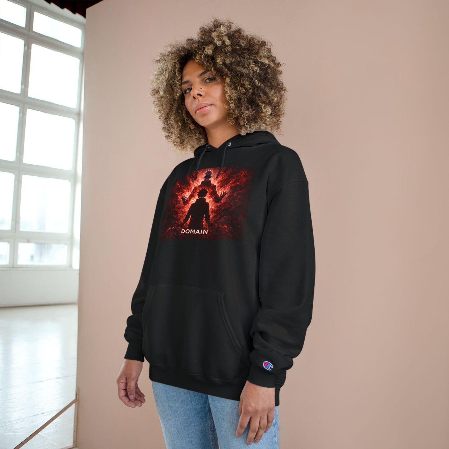 Domain Graphic Hoodie — Red Nebula Silhouette Champion Hoodie