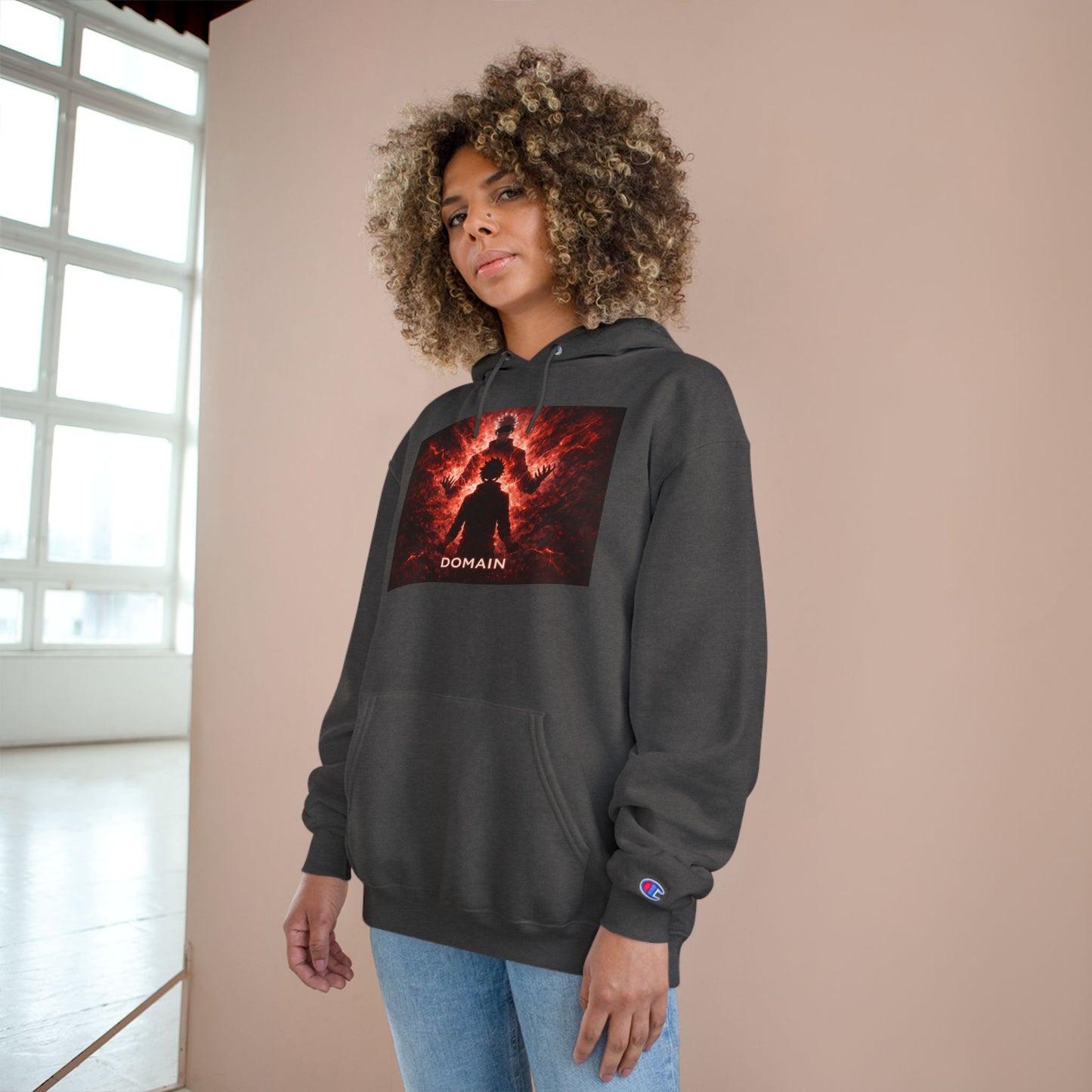 Domain Graphic Hoodie — Red Nebula Silhouette Champion Hoodie