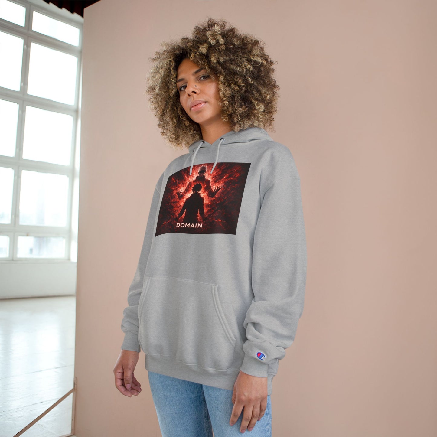 Domain Graphic Hoodie — Red Nebula Silhouette Champion Hoodie