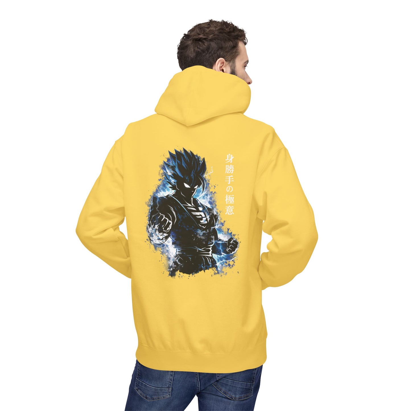 Anime Aura Warrior Hoodie | Fiery Mouth Front & Blue Energy Back