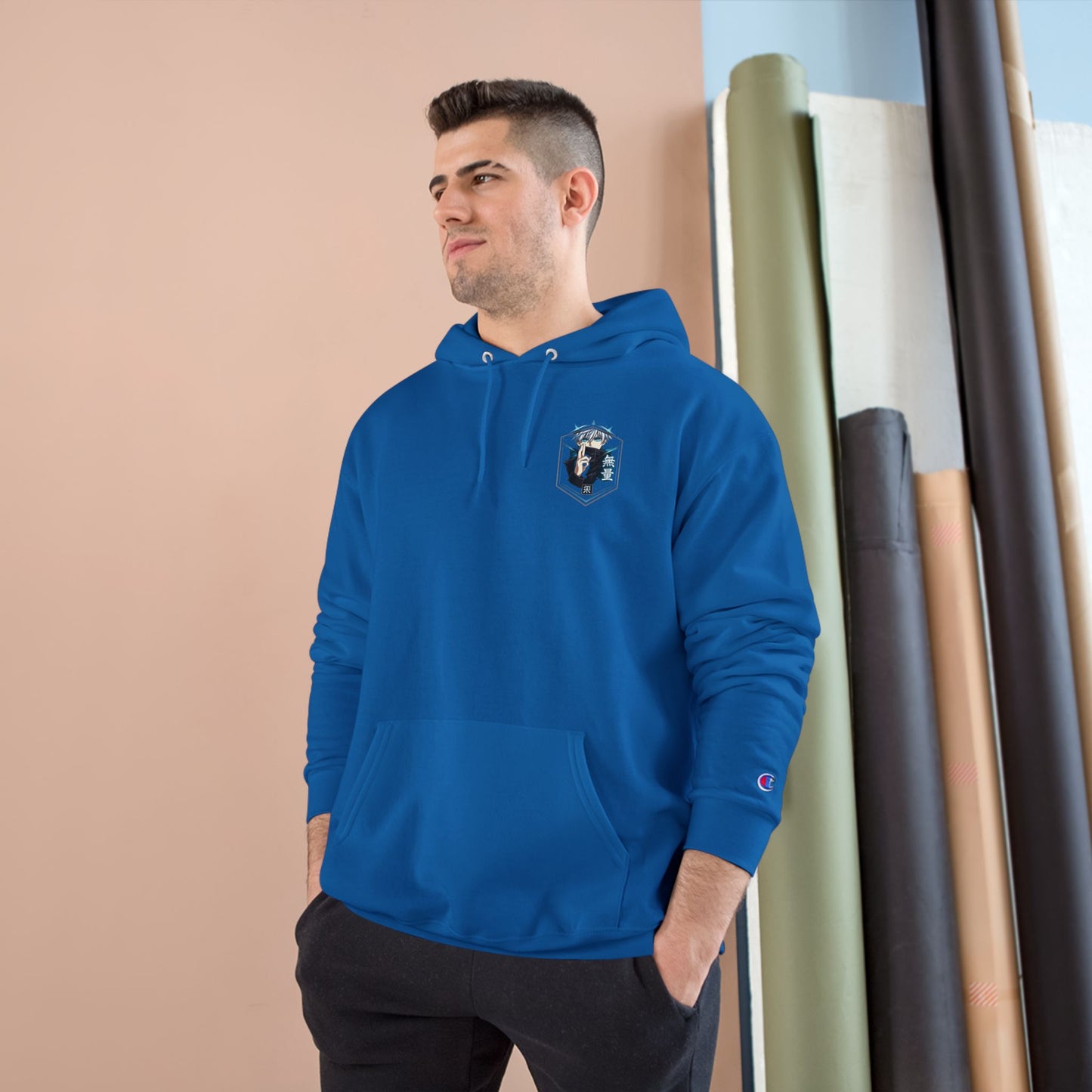 Anime Character Hoodie — Minimal White Champion-Style Sweatshirt