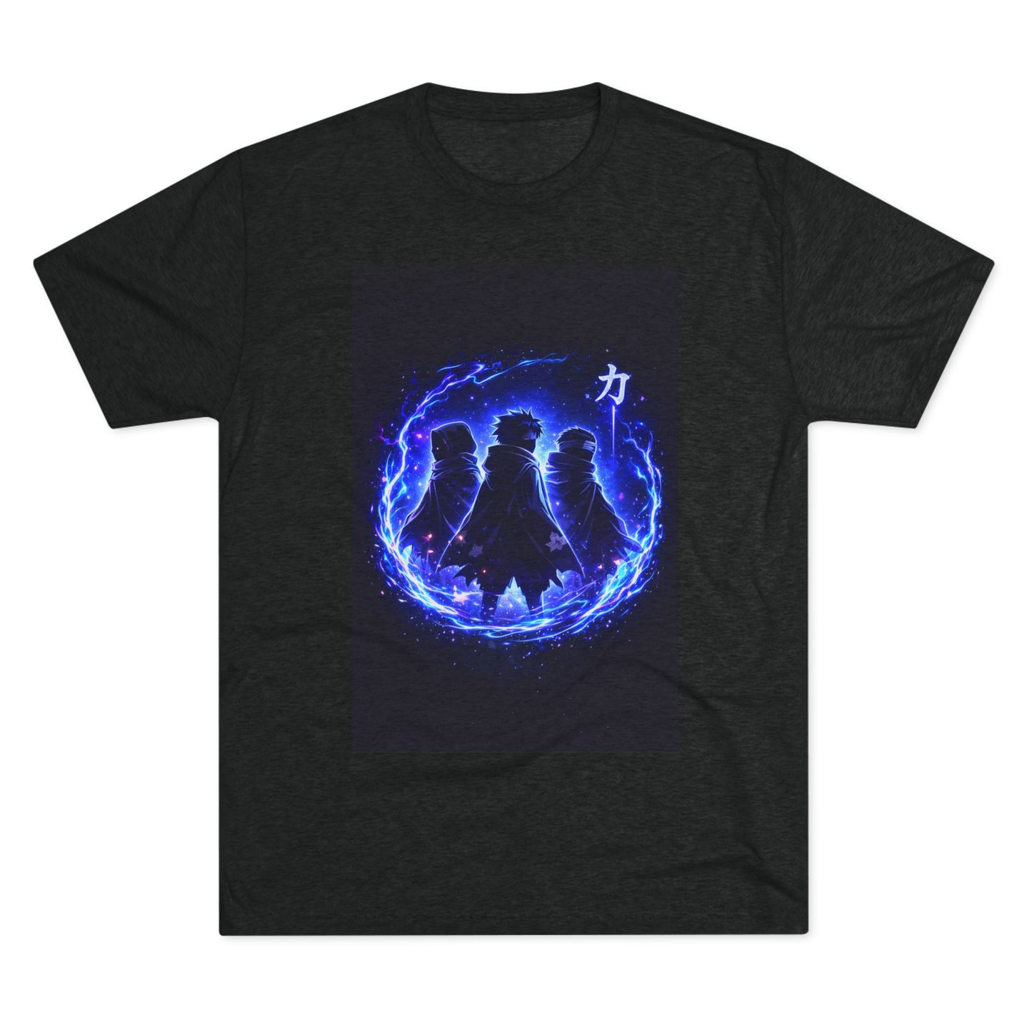 Anime Silhouette Crew Tee — Blue Flame Shinobi Design