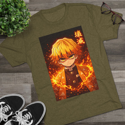 Demon Slayer Zenitsu Agatsuma Fire Anime T-Shirt — 'Destruction' Kanji Graphic Tee
