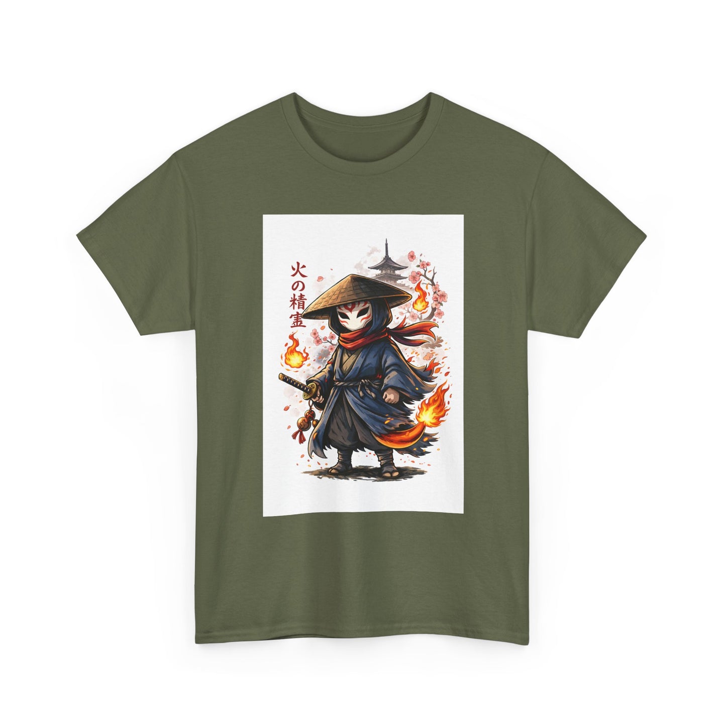 Fire Spirit Samurai T-Shirt — Cute Chibi Oni Warrior Tee