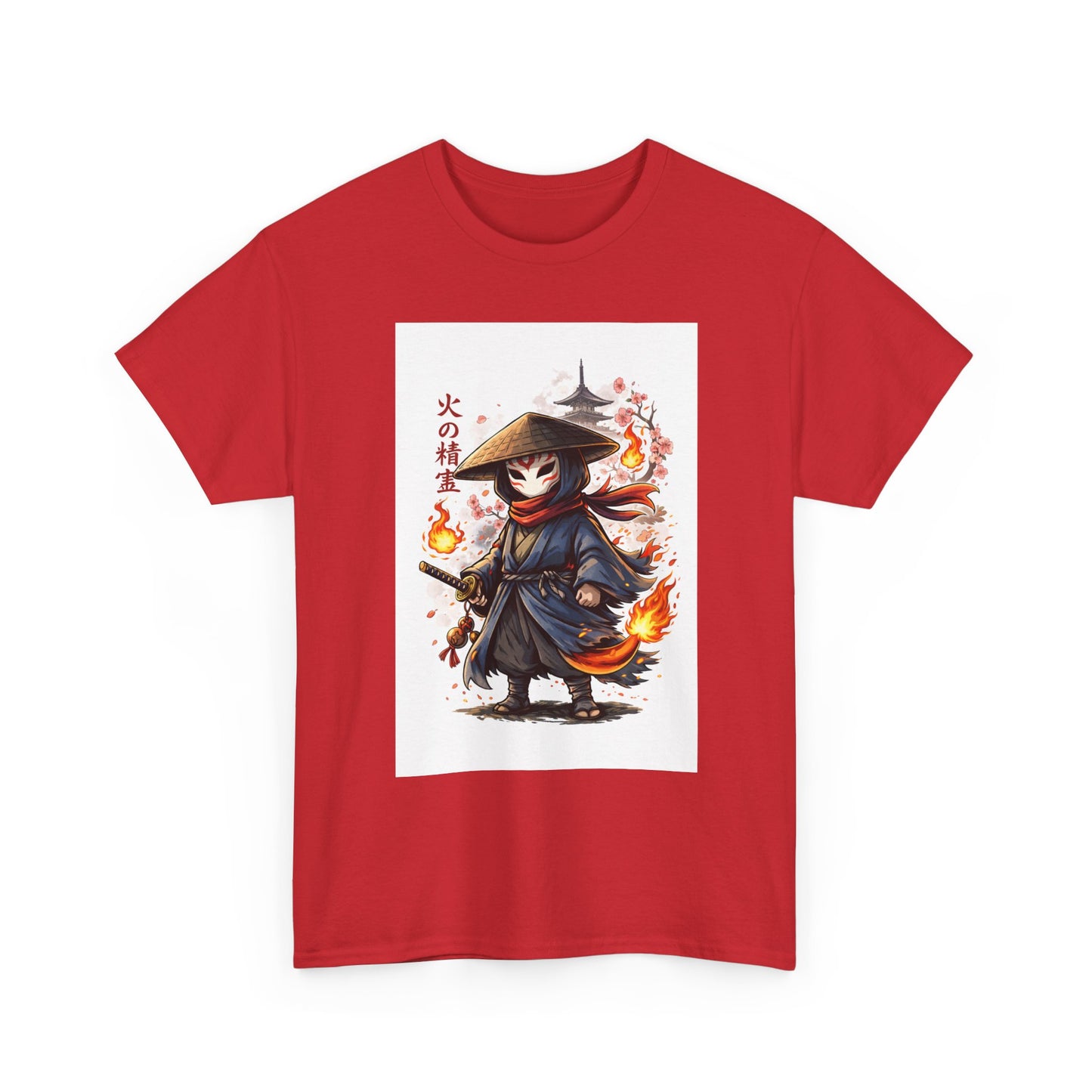 Fire Spirit Samurai T-Shirt — Cute Chibi Oni Warrior Tee
