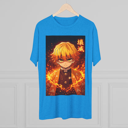 Demon Slayer Zenitsu Agatsuma Fire Anime T-Shirt — 'Destruction' Kanji Graphic Tee