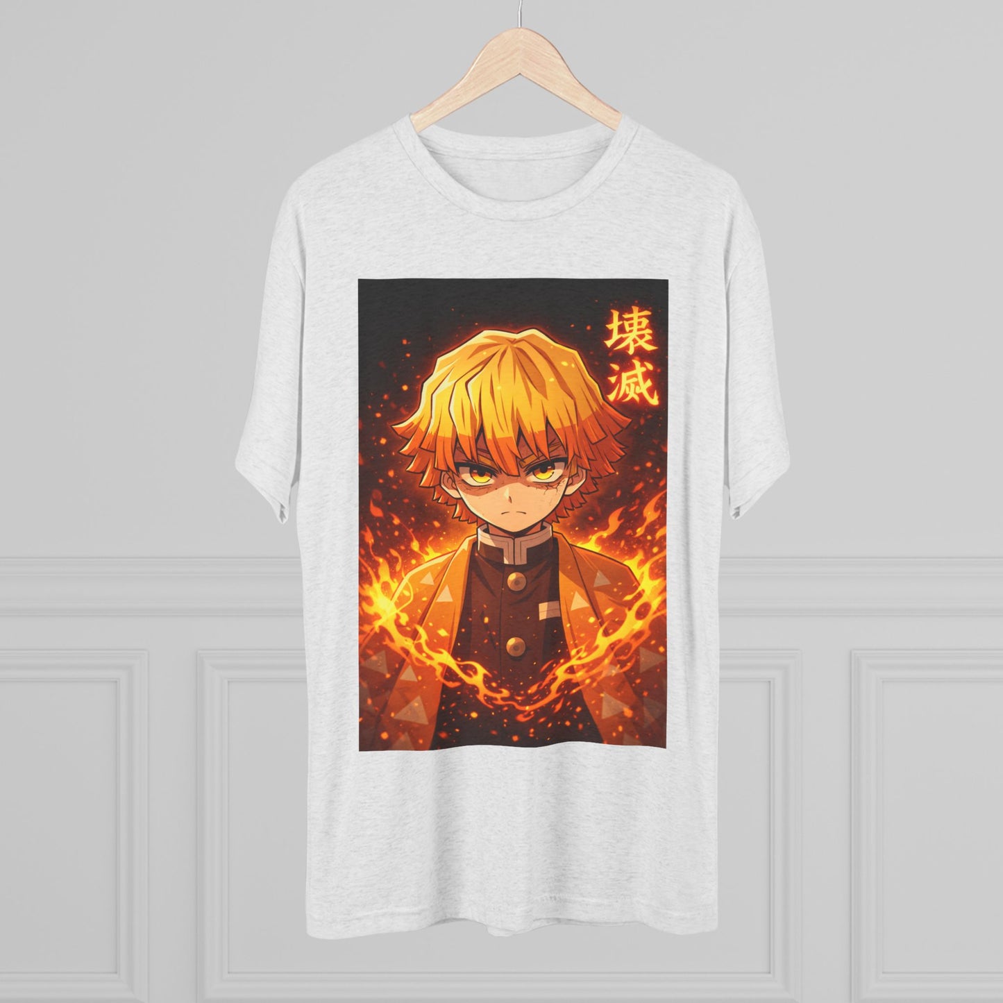 Demon Slayer Zenitsu Agatsuma Fire Anime T-Shirt — 'Destruction' Kanji Graphic Tee