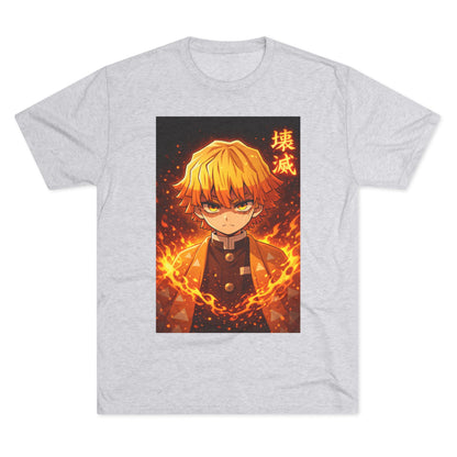 Demon Slayer Zenitsu Agatsuma Fire Anime T-Shirt — 'Destruction' Kanji Graphic Tee
