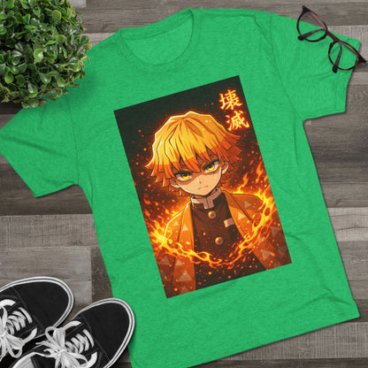 Demon Slayer Zenitsu Agatsuma Fire Anime T-Shirt — 'Destruction' Kanji Graphic Tee