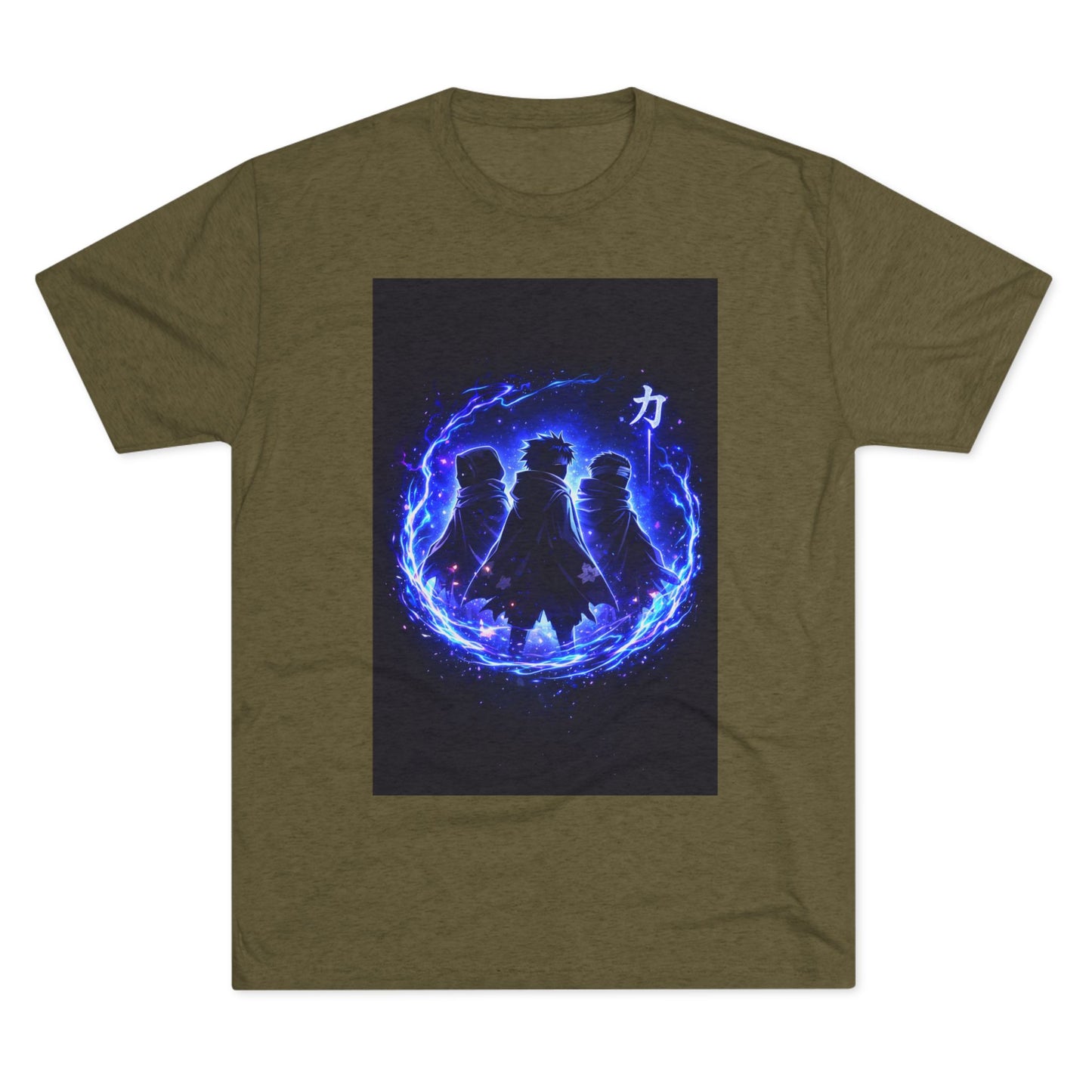 Anime Silhouette Crew Tee — Blue Flame Shinobi Design