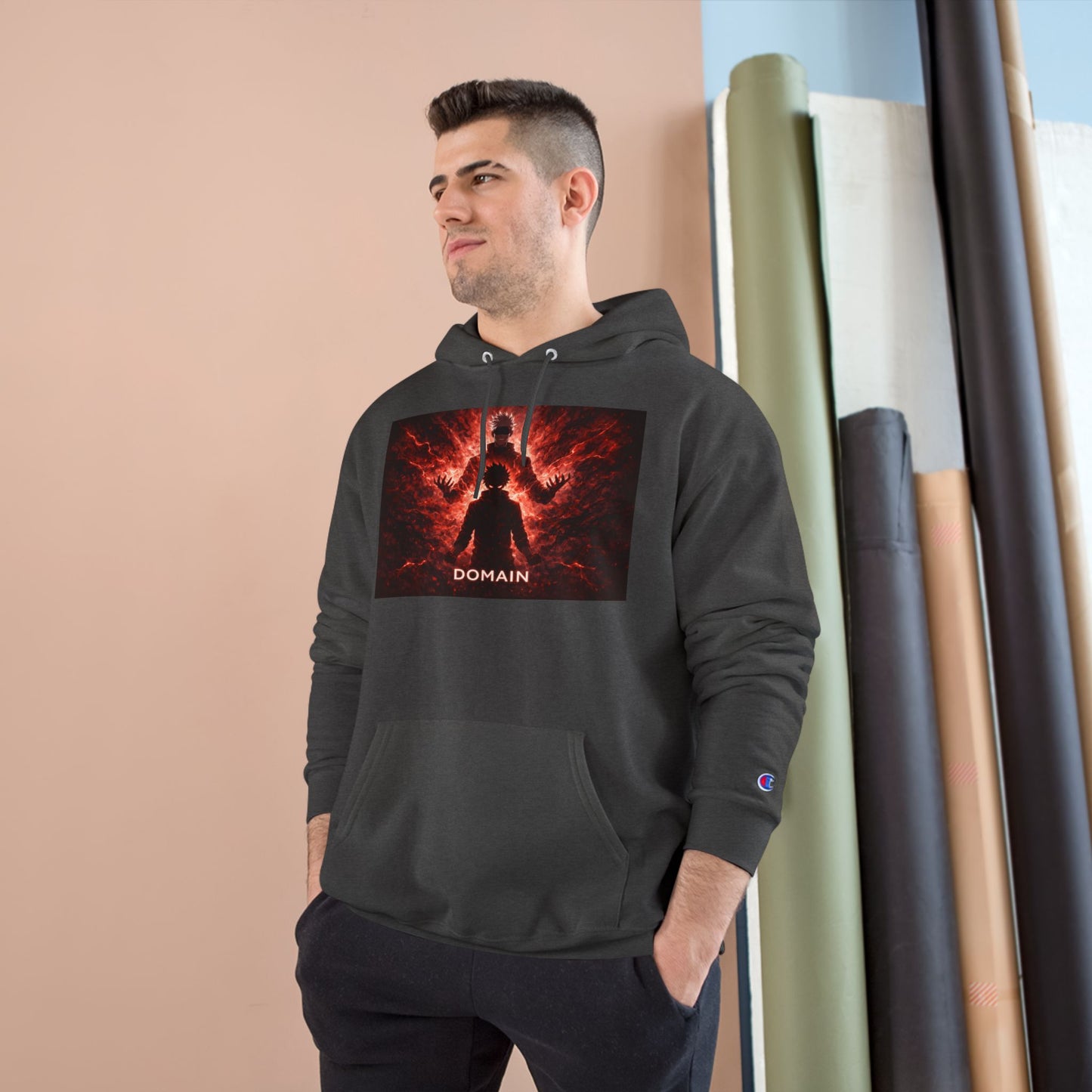 Domain Graphic Hoodie — Red Nebula Silhouette Champion Hoodie