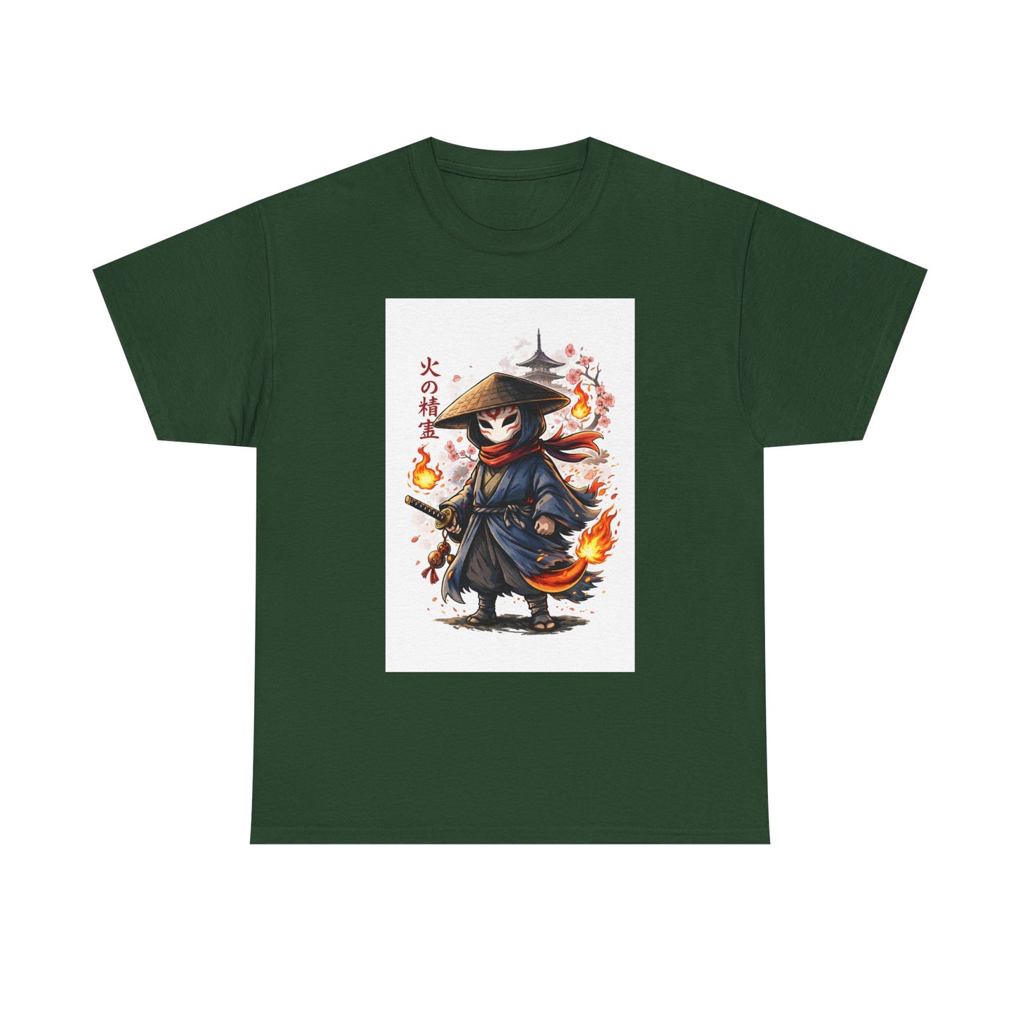 Fire Spirit Samurai T-Shirt — Cute Chibi Oni Warrior Tee