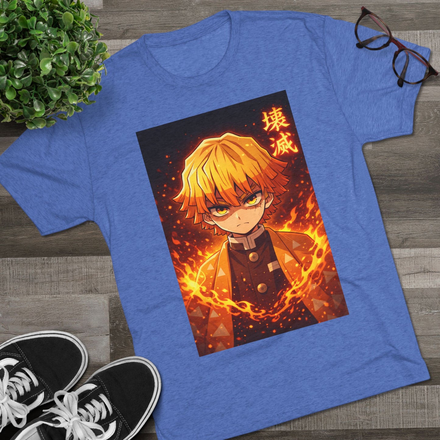 Demon Slayer Zenitsu Agatsuma Fire Anime T-Shirt — 'Destruction' Kanji Graphic Tee