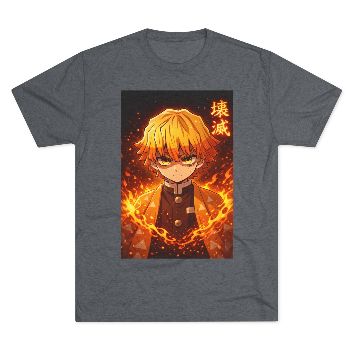 Demon Slayer Zenitsu Agatsuma Fire Anime T-Shirt — 'Destruction' Kanji Graphic Tee