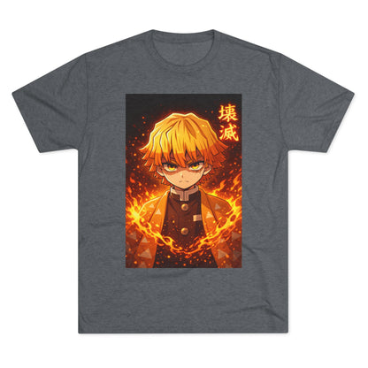 Demon Slayer Zenitsu Agatsuma Fire Anime T-Shirt — 'Destruction' Kanji Graphic Tee
