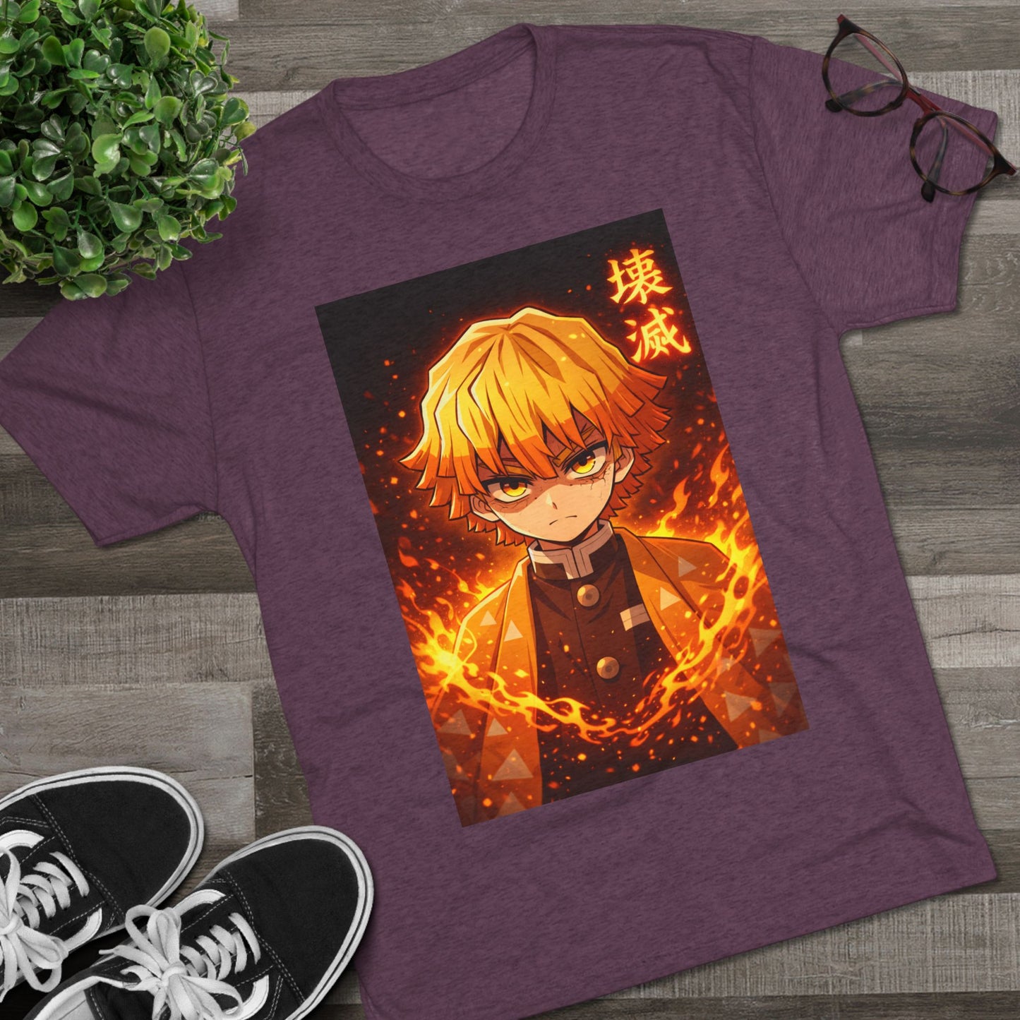Demon Slayer Zenitsu Agatsuma Fire Anime T-Shirt — 'Destruction' Kanji Graphic Tee