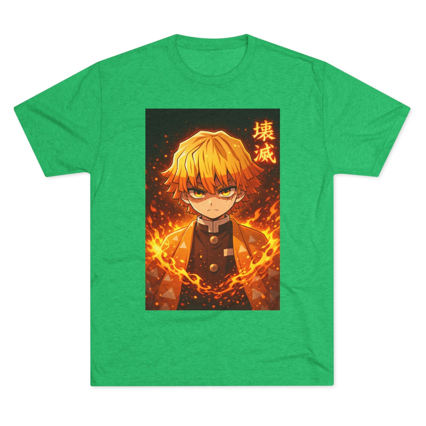 Demon Slayer Zenitsu Agatsuma Fire Anime T-Shirt — 'Destruction' Kanji Graphic Tee