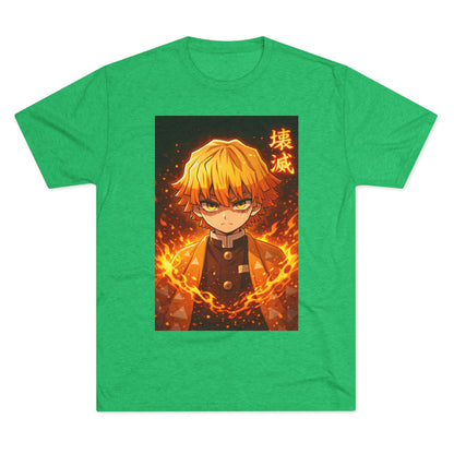 Demon Slayer Zenitsu Agatsuma Fire Anime T-Shirt — 'Destruction' Kanji Graphic Tee