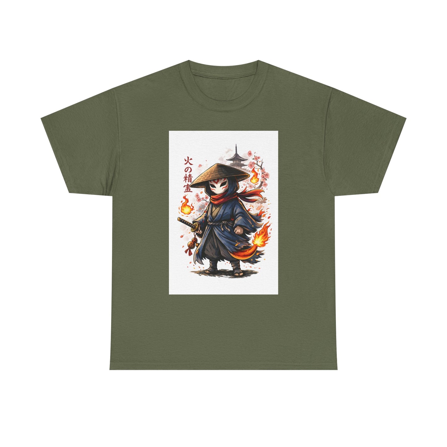 Fire Spirit Samurai T-Shirt — Cute Chibi Oni Warrior Tee