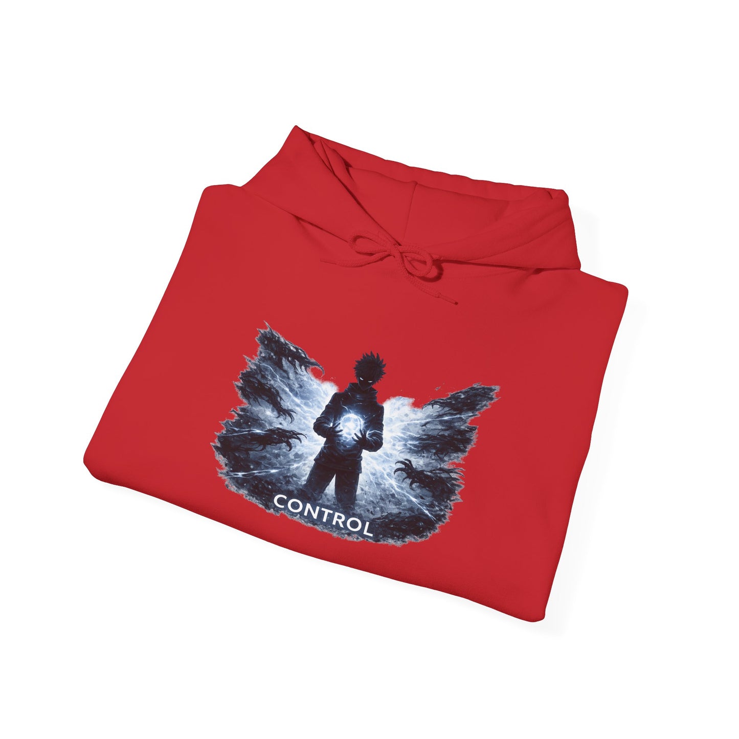 Control silhouette hoodie | person with glowing heart, angel wing brushstroke design