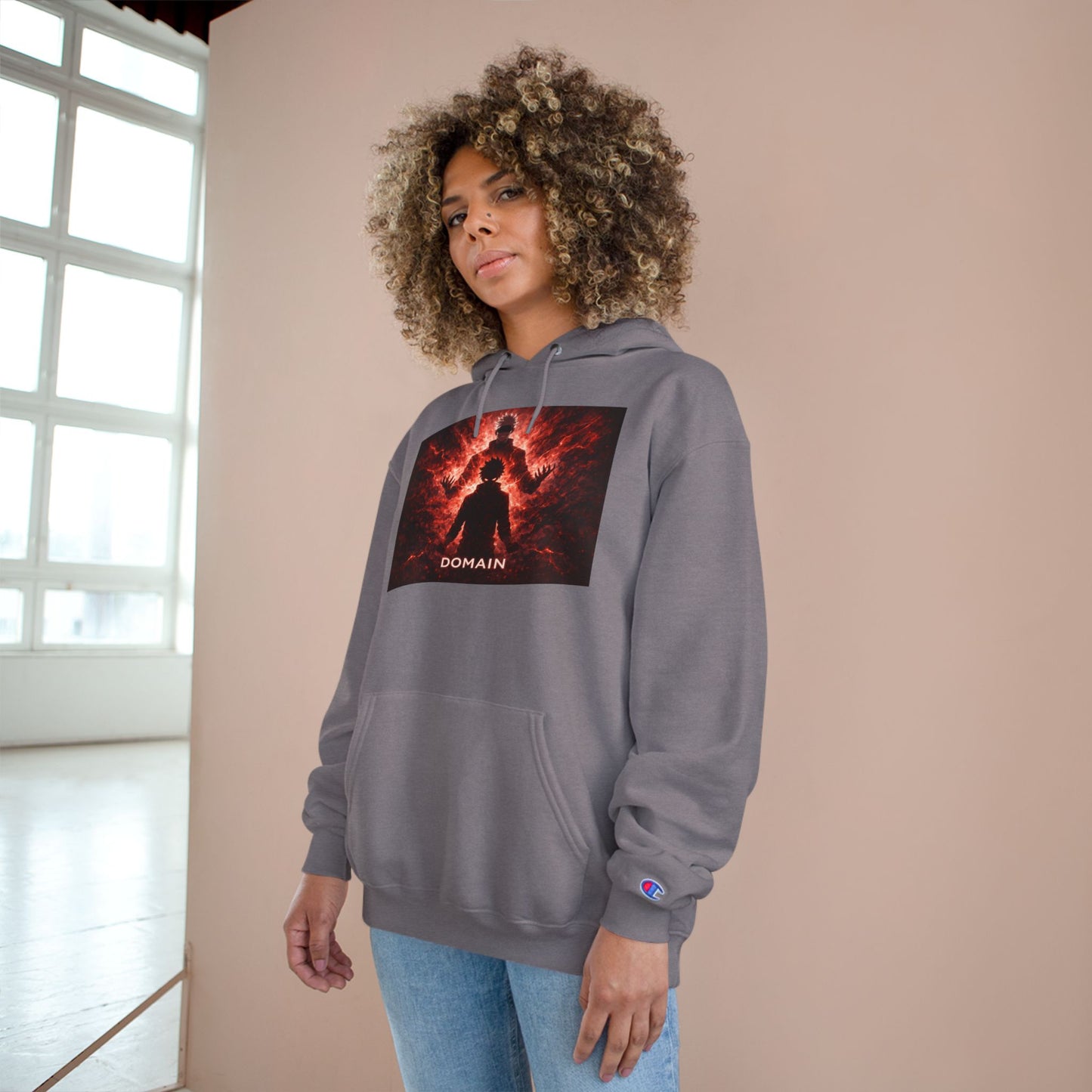Domain Graphic Hoodie — Red Nebula Silhouette Champion Hoodie