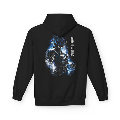 Anime Aura Warrior Hoodie | Fiery Mouth Front & Blue Energy Back